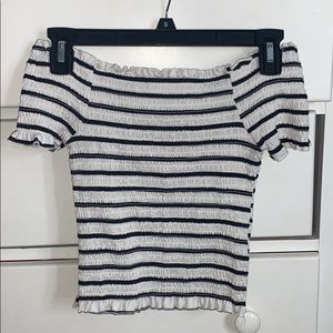 Striped off the shoulder tube top